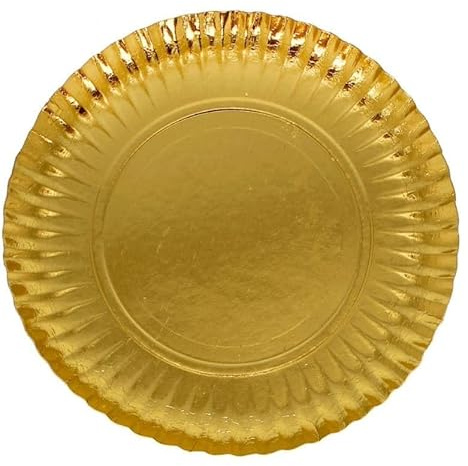 Monouso | 100 Platos de Cartón Redondos Dorados, Ø16cm, Platos Reciclables, De Papel, Eventos y Fiestas, Postres, Tartas, Pastelería.