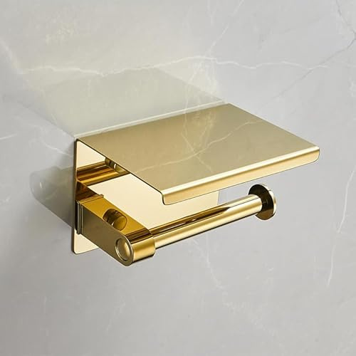 Edelstahl-Toilettenpapierhalter Bad | 304 rostfrei wandmontiert Tissue Regal | No-Drill Design mit Lagerung für Bad & Hotel | Modernes Mattes Finish (Gold)