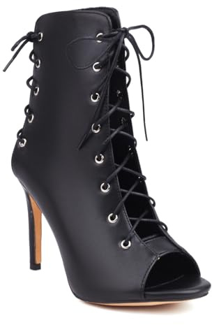 Donna Pelle PU Stivaletti Peep Toe Slingback Stivali Estivi Tacco A Spillo Alto Sandali da Ballo per Feste da Serale,Nero,36 EU