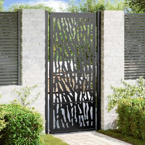 Portail de Jardin, en Acier Résistant, Design Découpé Laser, Portillon de Jardin Verrouillable, pour Clôture de Jardin et Terrasse, Couleur Noir, 105 x 205 cm