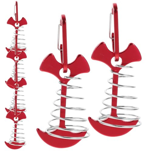 PRETYZOOM Clavos de Metal para Tienda de Campaña Pequeños Rojos Hebilla en D y Resorte, Juego de 6 Estacas de Aluminio para Camping al Aire Libre, Fijación Segura para Cuerdas y Protección