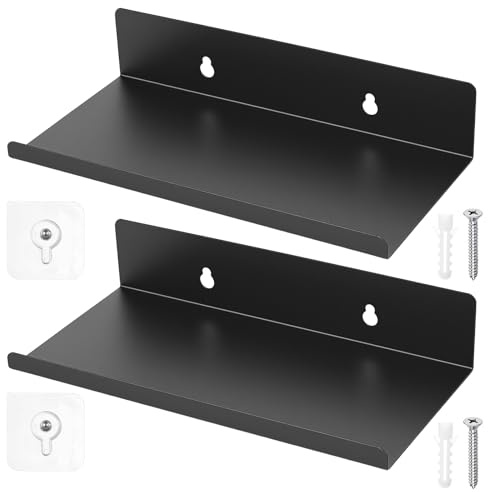 LYIMCHONG Wandregal Schwarz Metall, 2 Stück, 20 x 12 x 4 cm | Schwebend, Bücherregal, Bilderleiste, Für Bad Wohnzimmer Küche