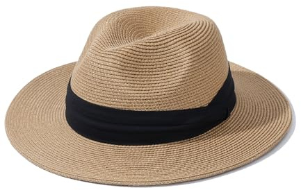 Creekstone Panama Sonnenhut, Stroh Fedora, LSF 50+ Strandhut mit Kurze Krempe, Faltbar, Sommer Fedora für Damen Herren