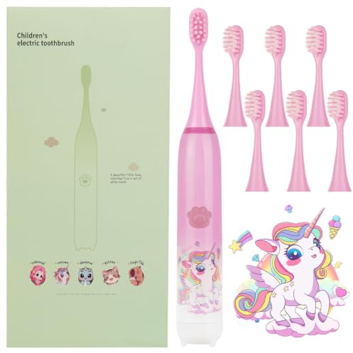 OSDUE Kids Electric Toothbrush, Rechargeable Childrens Electric Toothbrush with Timer, 6 Replaceable Brush Heads, 4 Modes, IPX6 Waterproof, 8800VPM, Sonic Toothbrush for Ages 5-12 (Purple)