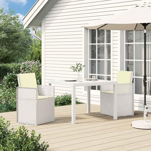 Teenpull Garten Esszimmerstühle 2 Stück Weiß und Creme PP wetterfeste Klappstühle mit Armlehne für Terrasse Balkon Garten Outdoor Nutzung stapelbar und platzsparend