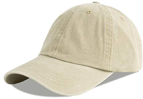 LANGZHEN Unisex Baseball Cap 100% Baumwolle Fits Männer Frauen Washed Denim Verstellbare Papa Hut (Khaki)
