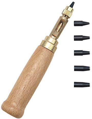 Healifty Punzón De Tornillo Ajustable Para Cinturones Con 6 Puntas 1.50-4.00 Mm Mango De Madera 5.11 Pulg Herramienta Precisa Para Manualidades Cuero Encuadernación Papel