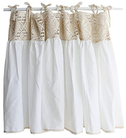 YXW Mantovana Shabby Chic, Cotone Bianco con Cucitura in Pizzo Beige, Tenda Corta da Cucina, Mezza Tenda Rustica per Bagno, 1 Pezzo (120 × 63 cm / 120 × 123 cm)