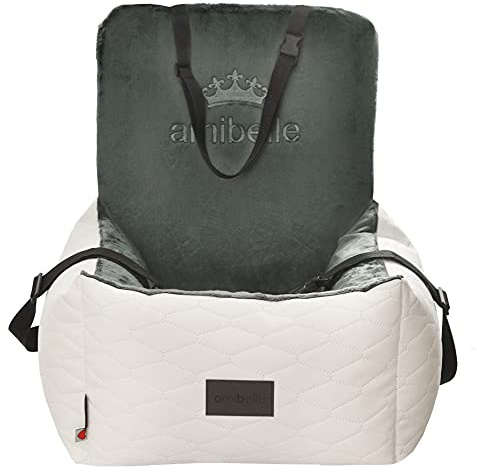 Luxuriös Hunde Auto Sitz | Autositz für Hunde | Universal Waschbar Hundeautositz | Farbe: Weiß | Kunstleder, Flauschig Plüsch | Große: 55 x 55 cm