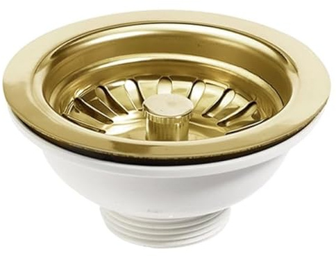 Taps2Traps® POLISHED GOLD FINISH KITCHEN SINK BASKET STRAINER WASTE FOR 90MM HOLE