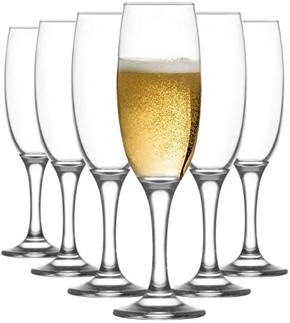 Acan Tradineur - Set de 6 copas de cava de cristal, modelo empire, champán, cócteles, resistentes, aptas para lavavajillas, celebraciones (220 ml, 21 cm)