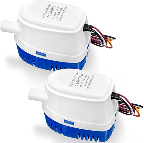 Treela 2 Pieces Automatic Bilge Pumps for Boats 12v 750gph/1100gph 3/4 Outlet Submersible Boat Bilge Water Pump with Float Switch Marine Application for Ponds Pools Spas Silent Caravan RV