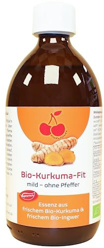 Bio-Kurkuma-Fit Mild ohne Pfeffer, 500 ml, Mikronährstoffkonzentrat aus frischem Bio-Kurkuma und Bio-Ingwer, 50 Portionen, DE-ÖKO-037