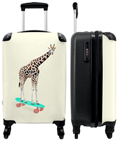 NoBoringSuitcases.com® Kinderkoffer Trolley Handgepäck Kleiner Koffer mit Rollen Suitcase Geschenk - Giraffe - Muster - Rosa - 55x35x20cm