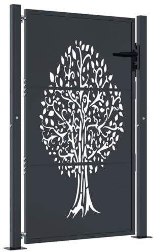 vidaXL Portail de Jardin, Portillon de Patio avec Système Verrouillable et 3 Clés, Porte de Jardin Terrasse Extérieur, Anthracite 105x155cm Acier Conception d'arbre