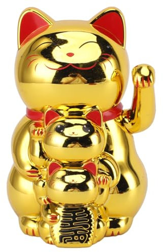 Dpofirs Glückskatze für Wohlstand und Glück, Lächelnde Katze mit Solarbetriebener Bewegung, Chinesische Winkekatze, Glücksdekoration, Schöne Handwerkskunst für Haus Auto Ornamente