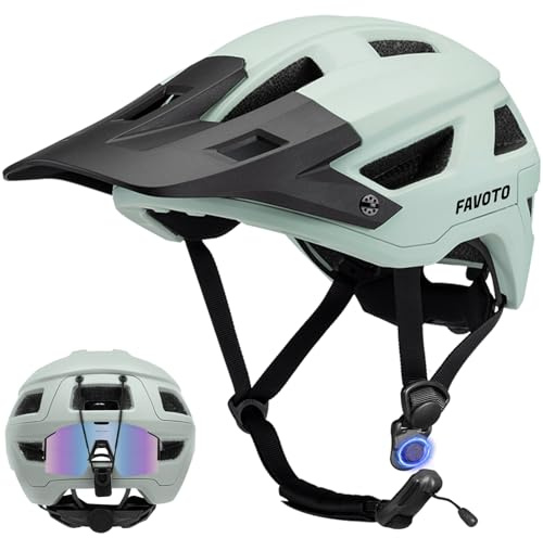 Favoto Casco da mountain bike leggero, per mountain bike, con fibbia magnetica, per uomo e donna, regolabile, per adulti e ragazzi, con certificazione CE, verde chiaro