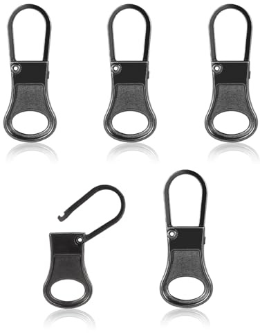 5pcs Zipper Pull Replacement, Detachable Zipper Tab Zipper Pullers Repair Handle Metal Pull Cord Extender Zipper Head Mend Fixer for Clothing Backpack Jackets Pants Boots Luggage(Dark Grey)