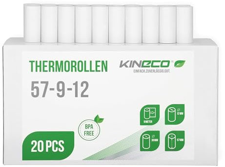 Kineco Thermopapier für Kinderkamera/Kinder Sofortbildkamera (20 Rollen) Mini Drucker, Nachfüllpapier Weiß,Druckpapier für Sofortdruckkamera (57mm x 25mm x 9m)