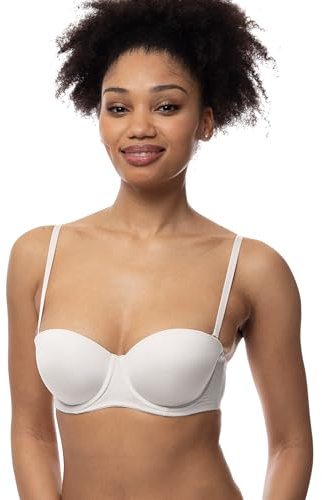 Dorina Soutien-Gorge Femme Michelle Bandeau – Légèrement Rembourré, À Armatures, Bonnets Moulés, Bretelles Multi-Positions Réglables, Bretelles Transparentes Incluses, Blanc