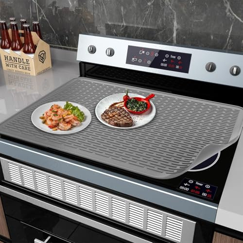 Housse de table Induction 71 x 51 cm, protection couvercle pour plaque de cuisson en silicone pour cuisinière électrique, gris tapis pour plaque à induction