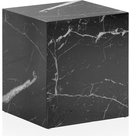 FineBuy Couchtisch MONOBLOC 40x40x45 cm Schwarz Hochglanz Marmor-Optik | Beistelltisch Cube quadratisch, kleiner Sofatisch mit Platz für Fernbedienung und Deko, pflegeleichte Oberfläche