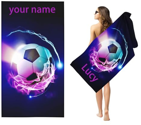 Fadaing Personalisiert Fußball Strandtuch Mit Namen, Personalisierte Handtuch Badetuch Mit Namen Mikrofaser Strandtuch Groß 100x200cm Badetuch Fußball Für Kinder (70 x 140 cm,1)