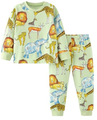 Niños pequeños Pijamas para niño Animal Navidad Ropa de Dormir Pijama de Manga Larga Tamaño del Parte Superior + Pantalones PJ Conjunto 2-3 años 3T Navidad el Dia de Acción de Gracias Regalo