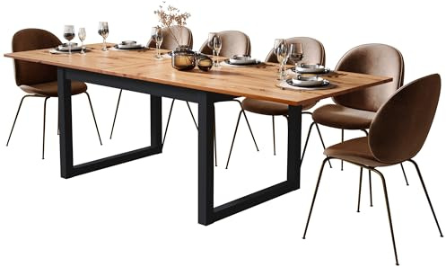 Newfurn Esstisch ausziehbar Wildeiche Anthrazit 200-240 cm für Küche | zweifarbiges Kufengestell, Holzwerkstoff matt, Esszimmertisch, Vintage Industrial, für Familien bis 8 Personen