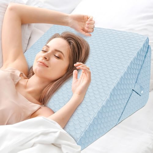 INFANZIA Coussin cale de lit, oreiller triangulaire pliable en mousse à mémoire de forme pour apnée du sommeil, reflux acide, ronflements, élévation des jambes, soutien dorsal réglable de 22,9 cm et