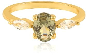 Mesnt 14K Gelbgold Goldring Damen 585 Echtgold mit Oval Turmalin und Moissanit, Größe 51 (16.2)