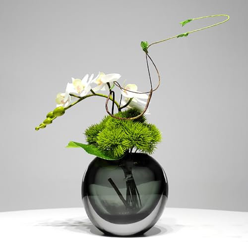 Homary Composizione floreale di orchidee artificiali bianche in vaso di vetro a bolle traslucido – Elegante centrotavola floreale finto per tavolo da pranzo, soggiorno o ufficio (verde)
