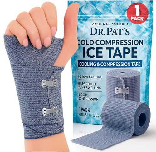 Dr Pat's Cooling Compression Bandage - Instant Cold Compress Wrap w/Menthol - Elastic, Athletic Tape for Sore Muscles, Pain Relief, Swelling, Recovery, Sports - No Refrigeration Needed