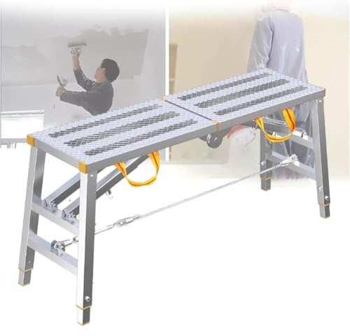 TT-YEC Banco De Trabajo De Andamio De Hierro Multiusos, Banco De Escalera Plegable, Ajuste De Altura De 4 Niveles, Andamio Galvanizado Portátil De Alta Resistencia Para Pintar Y Limpiar,B 200cm