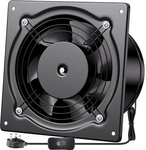 Hon&Guan 6 inch 150mm Kitchen Exhaust Fan with Switch UK Plug, 525 m³/h Stainless Steel Extractor Ventilator Fan with Backdraft Damper for Garage Attic Coop Printer Soldering Spray (Black)