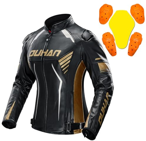 DUHAN Women's Leather Motorcycle Jacket, 3-in-1 Waterproof Windproof with CE Level 1 Armor, Detachable Thermal Liner & Reflective Strips for All-Season Riding (Motorcycle, Motocross, MTB, ADV)