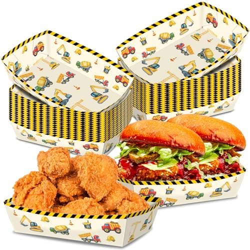 No Folding Required 50 Pack 2 Lb Construction Party Food Trays Construction Plates Birthday Party Supplies Construction Themed Nacho Holders Paperboard Tray Disposable Serving Trays