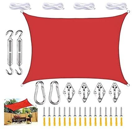 SAJMAKUWLA Tenda da Sole, Tenda da Sole 2x3 Metri Protezione for Tenda Resistente agli Strappi e alle intemperie for Patio, Giardino, terrazza, Prato(Red,3x4m)