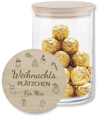 mamir home Vorratsglas Weihnachten mit Gravur | Keksdose Weihnachten Glas | Geschenk Kollegin, Freundin, Mitarbeiter & Familie (Weihnachtsplätzchen Symbole personalisiert, M (880 ml))