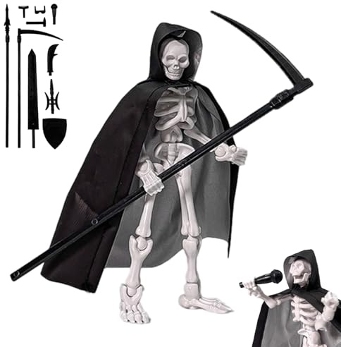 Odoukey Skelett-Actionfigur, 5, 1 Zoll großes, mehrgelenkiges bewegliches Spielzeug mit Umhang und Waffen, T13-Figur für Sammler-Desktop-Dekoration