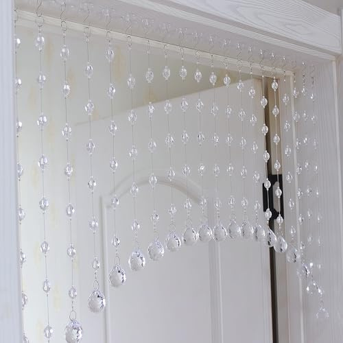 Rekelola Crystal Beaded Curtain for Doorways,Hanging Short Clear Door Beads Curtains for Windows Room Divider Bedroom Coffee House,Clear Diamond Shape (20 Strings)