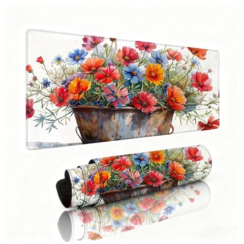 Alfombrilla Ratón Crisantemo Alfombrilla Escritorio 600x300x3mm Maceta Mouse Pad con Base de Goma Antideslizante, Mejora la Precisión y la Velocidad, Sujeción Estable en Superficies, Regalos 0B-887