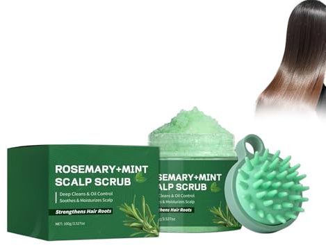 Oppingster Gommage naturel pour cuir chevelu, soin capillaire nourrissant et détoxifiant avec appareil de massage du cuir chevelu, gommage au romarin et à la menthe Shampoo