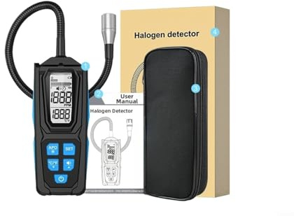 HOHOVYVY HD02 Detector de fugas de gas con pantalla digital, prueba de múltiples gases para R22, R32, R134a, alarma triple y manguera flexible de 270 mm, temperatura conmutable