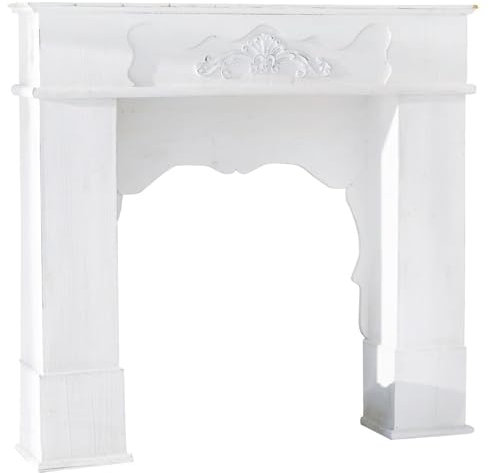 LOBERON Kaminkonsole Margaux | Deko Kamin Konsole | Detailverliebte Verzierungen | Tannenholz & Furnierschichtholz | Antikweiß | 97 x 102 cm