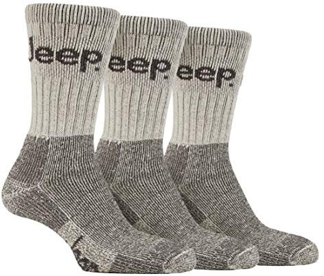 Jeep Mens 3 Pair Luxury Terrain Cushion Sole Walking Hiking Work Socks 6-11 (Stone)