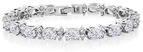Gem Stone King 20.00 Ct Gorgeous Oval and Round 7 Inch Sparkling Cubic Zirconia CZ Tennis Bracelet For Women