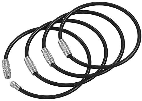 Stor nyckelring tråd rostfritt stål nyckelring bil kabel nyckelringar nyckelring ögla slitstark bagageetikett gångjärn hållare tuff bindande karbinhake stor låsring, svart, 4 st 2 mm