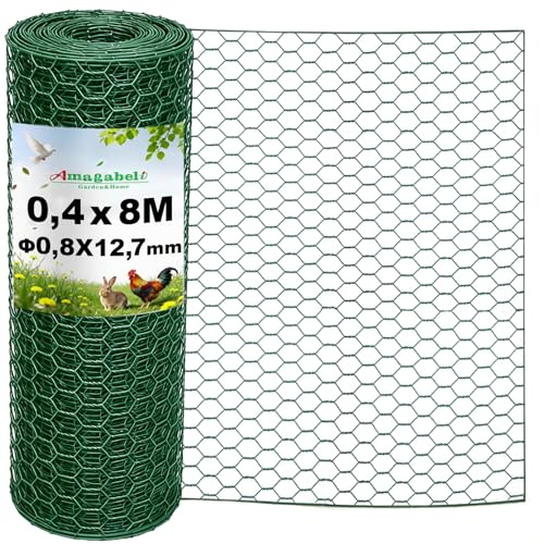 Amagabeli Malla Hexagonal Metálica Revestida en PVC Verde 40cm x 8m | Malla 12.7mm Anticorrosiva y Duradera | Para Cercado y Protección