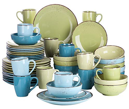 vancasso NAVIA Keramikgeschirr-Set, 48-teiliges Steinzeug-Set für 12 Personen, gesprenkelt, mit Speisetellern, Salattellern, Schüsseln, Tassen, mehrfarbig